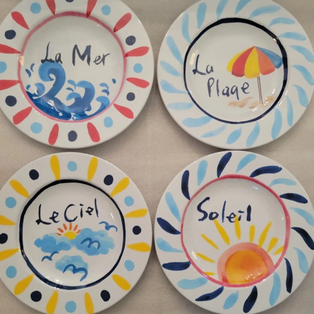 4pc Set Nautica Melamine 8.5" Salad Plates French Sky Beach Summer Sun